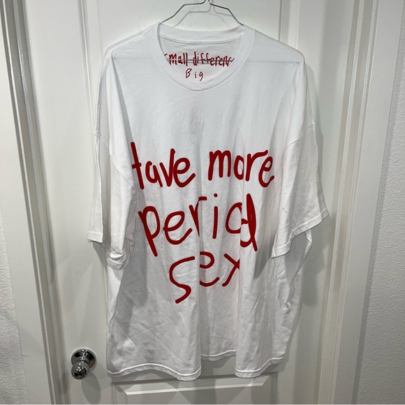 Men graphic T-shirt one size small difference big “HAVE MORE PERIOD SEX” 34” pit - Picture 1 of 4